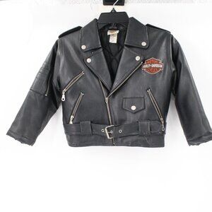 Harley Davidson Jacket Kids 6 Faux Leather Motorcycle Zipper Embroidered Black
